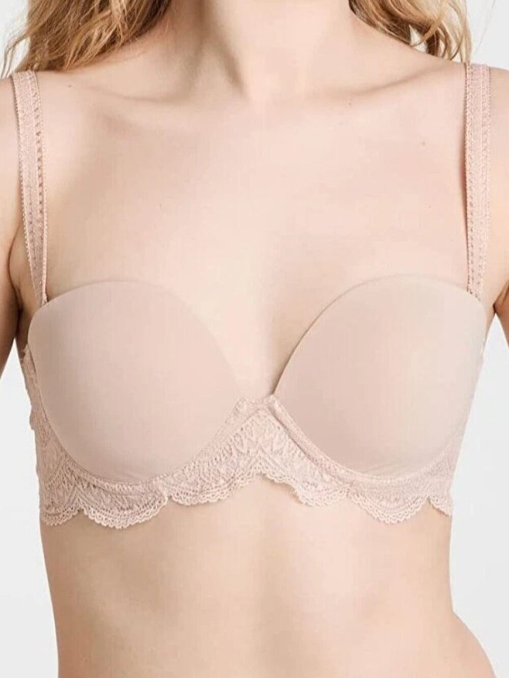 Simone Perele Karma Strapless Plunge Bra Underwire 36E Peau Rose 12V302 NWT